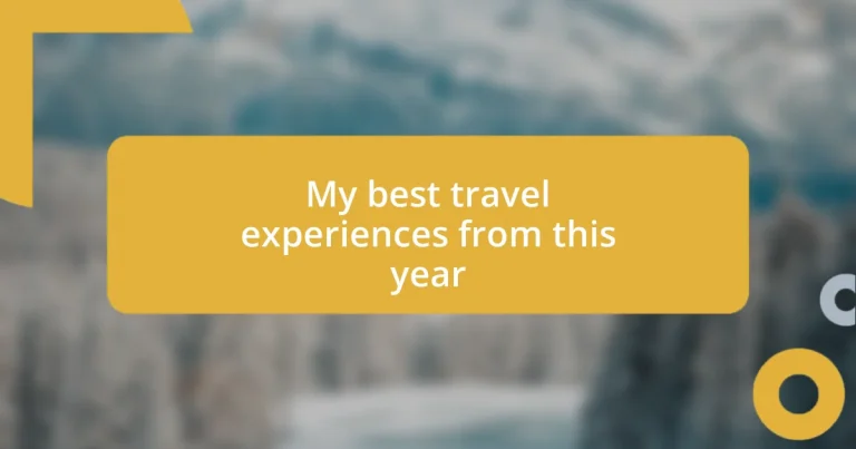 My best travel experiences from this year